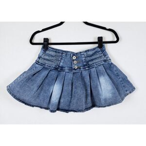 Kanji Y2K McBling Pleated Micro Mini Denim Skort Womens S Blue Coquette